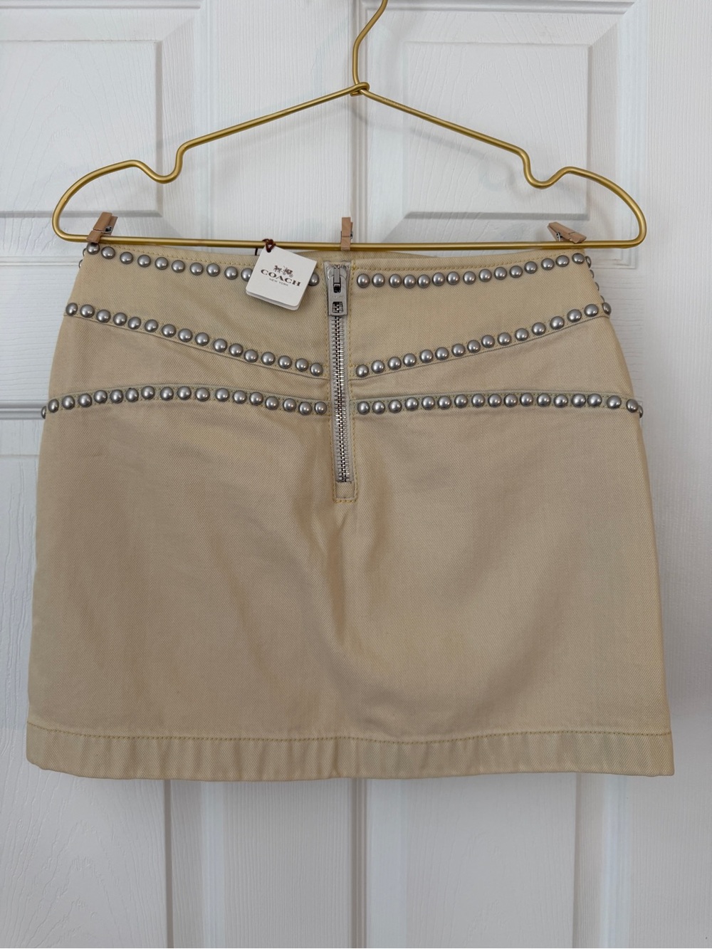 Coach Beige Mini Skirt with Stud Trim - Picture 3 of 6